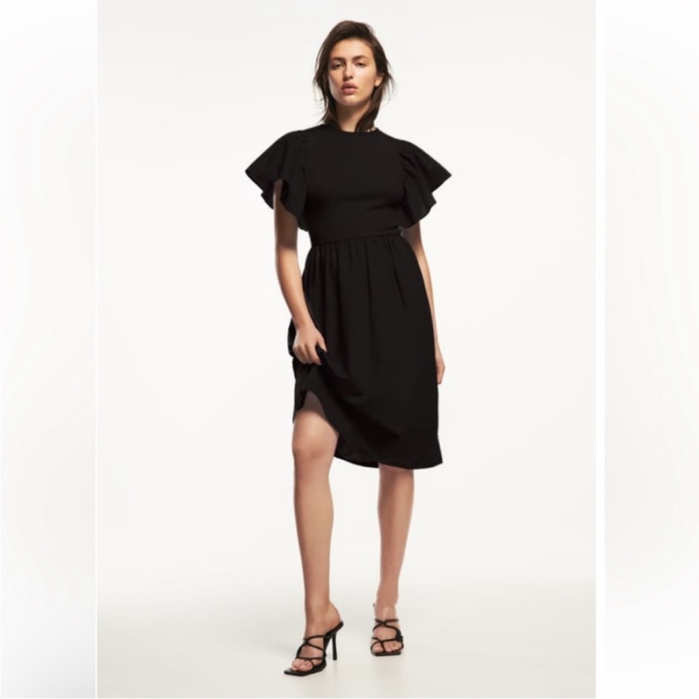Zara Black Flutter Sleeve Midi Sundress - Picture 13 of 16